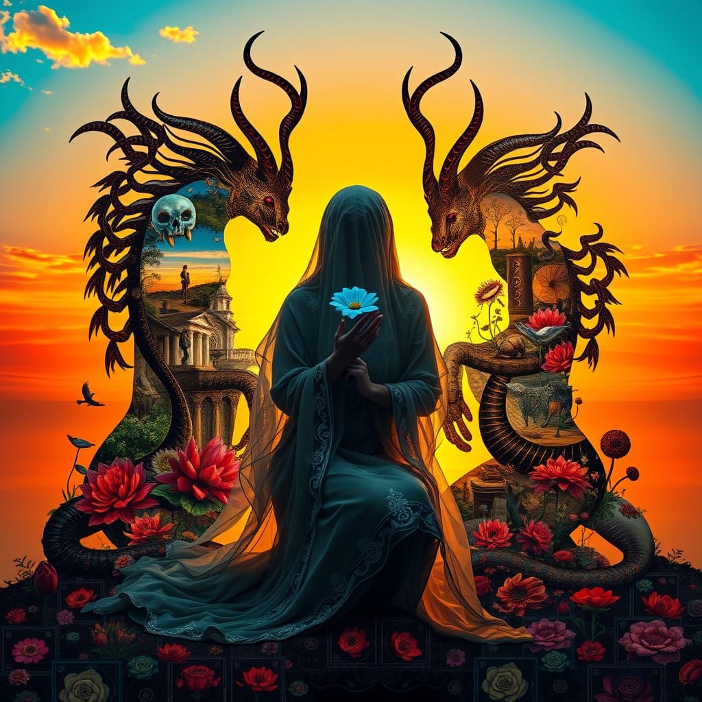 Surreal Creatures of Mythology in Vibrant, Dreamlike Harmony