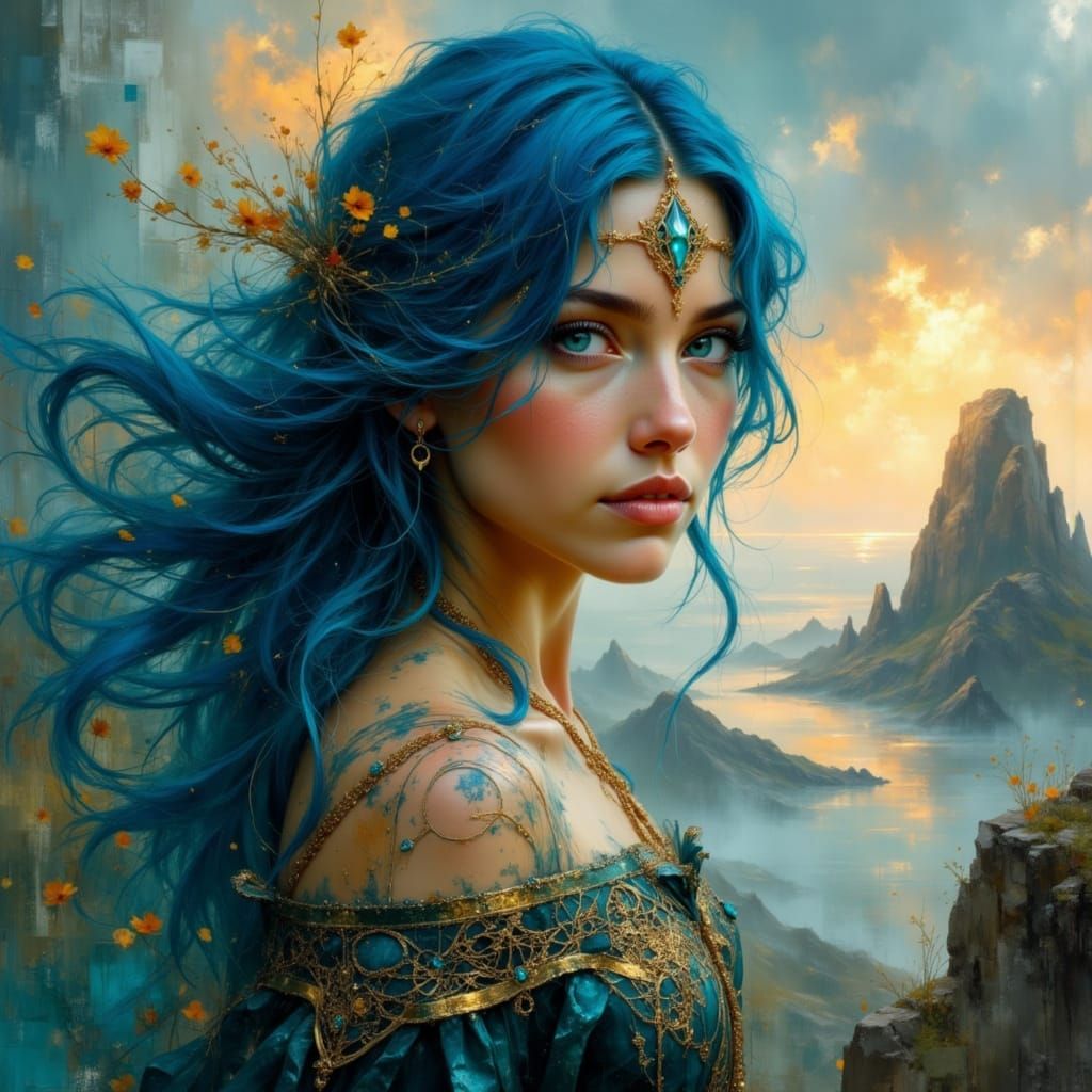 Ethereal Celtic Goddess Portrait in Digital Painting Style