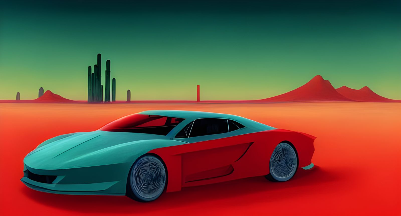 Surreal Car in Desert, Digital Illustration