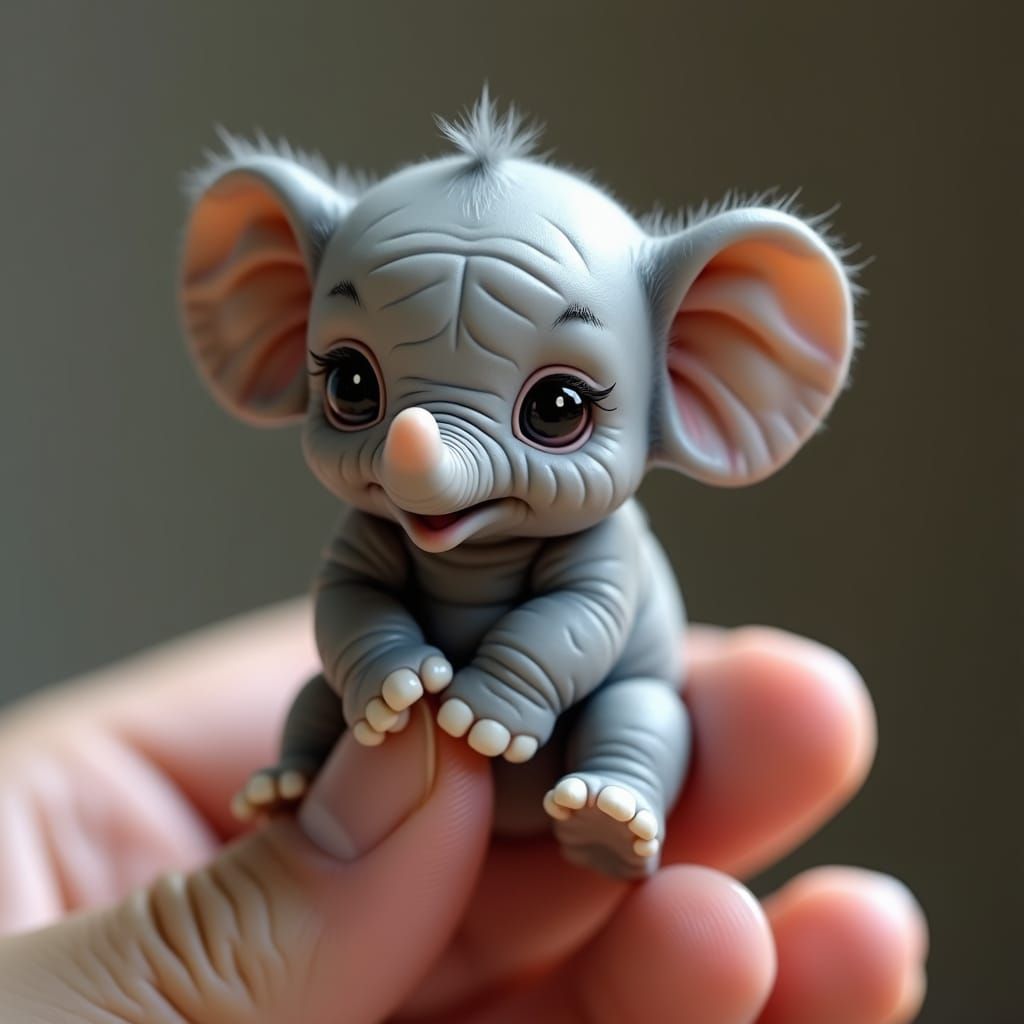 Miniature Elephant on a Thumb: Detailed 3D Art