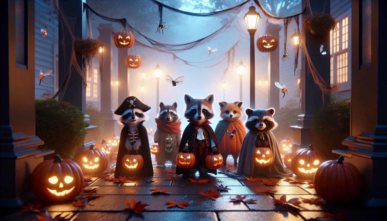 Woodland Animals Parade in Halloween Costumes