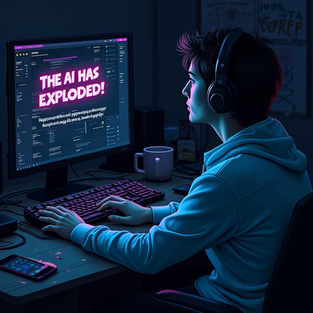 Photorealistic AI Desk Scene with Pixel Tear