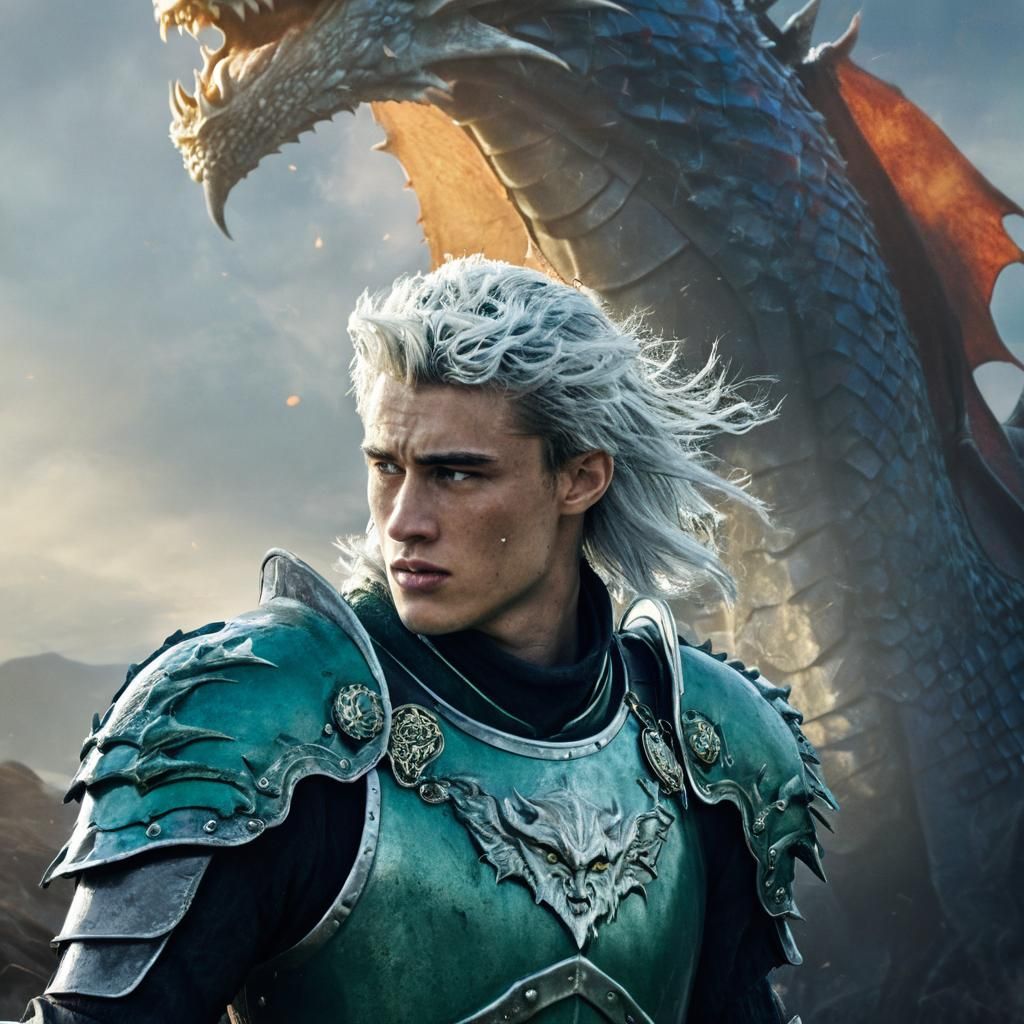 Daeron Targaryen Portrait with Blue Dragon, Fantasy Art