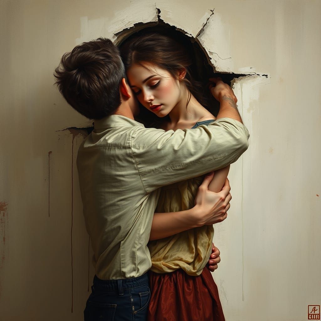 Painter and Girl Emerging from Canvas: Classical Realism