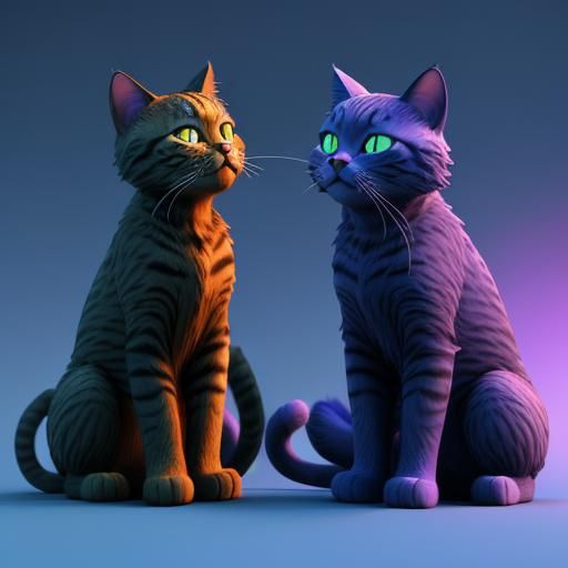 Cats Mating Ritual in Pixar-Style 3D Art