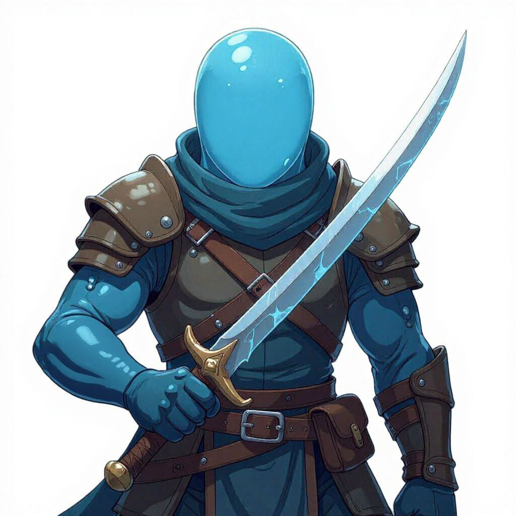 Blue Ooze Warrior in Manga Style with Scimitar