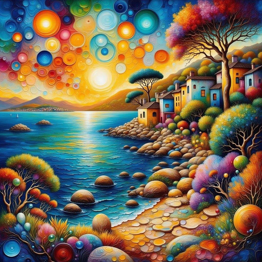 Surreal Mediterranean Coast Abstract Painting