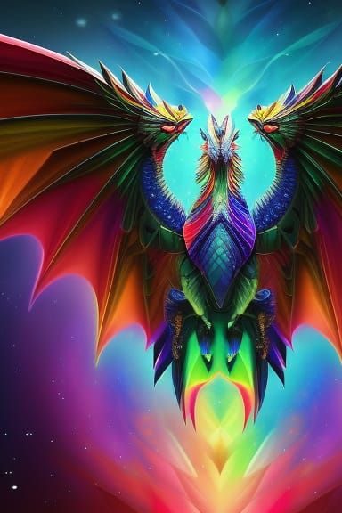 Rainbow Dragon with Magical Energy in Fantasy Art