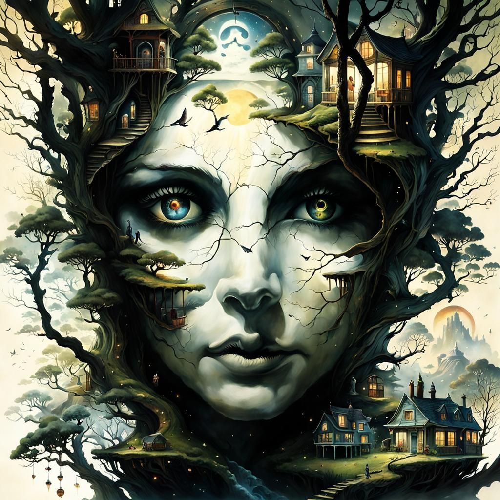 Surreal Stargate Scene with Fantasy Library