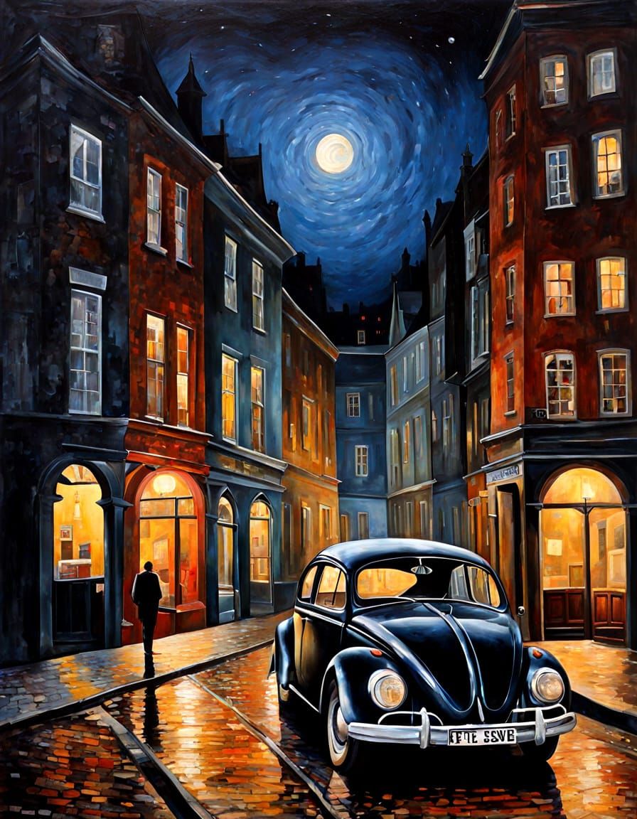 Cyberpunk Volkswagen Nightscape in Vibrant Acrylic Colors