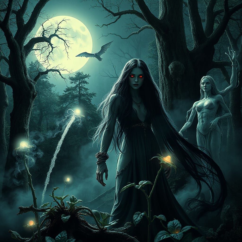 Mysterious Forest Spirit Summons Gothic Figures