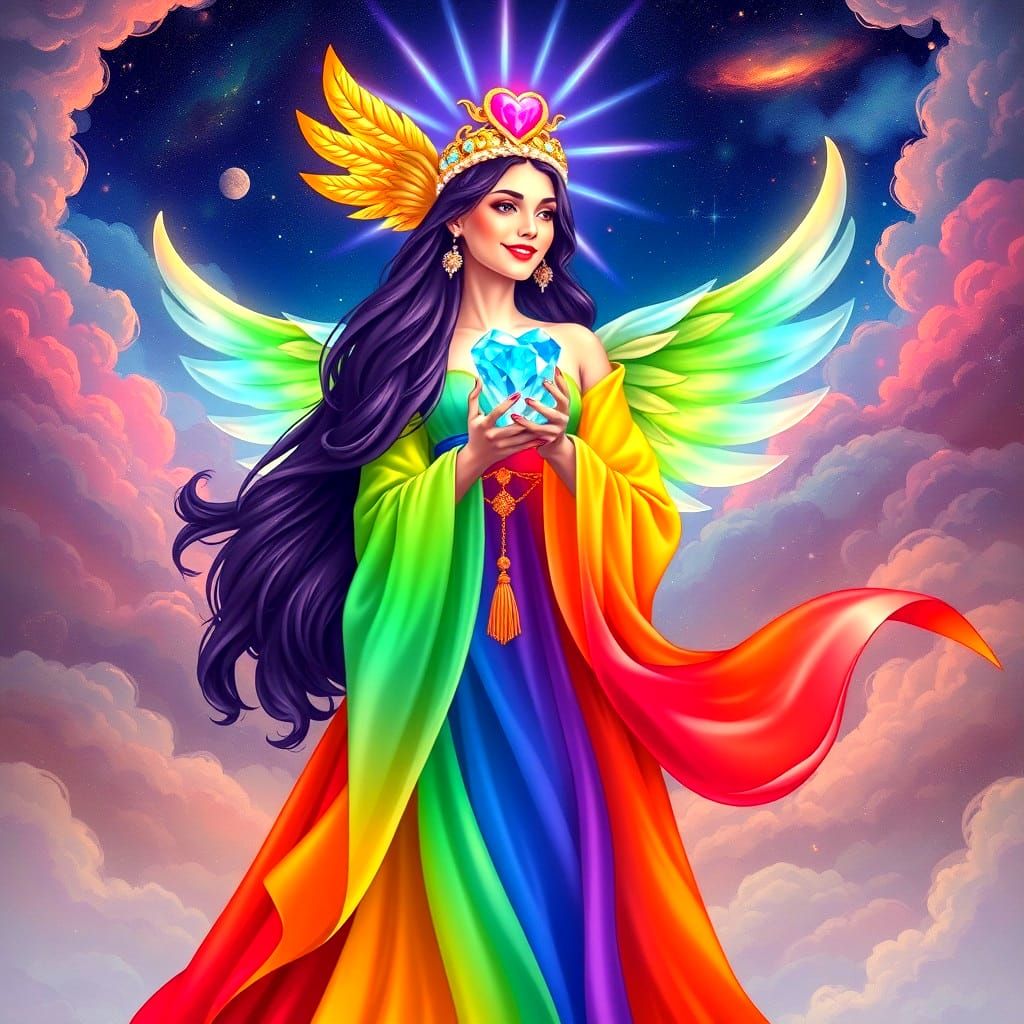 Magical Being with Rainbow Dress and Crystal