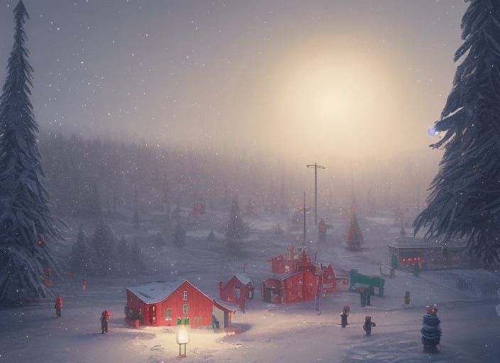 North Pole Christmas City: Digital Illustration