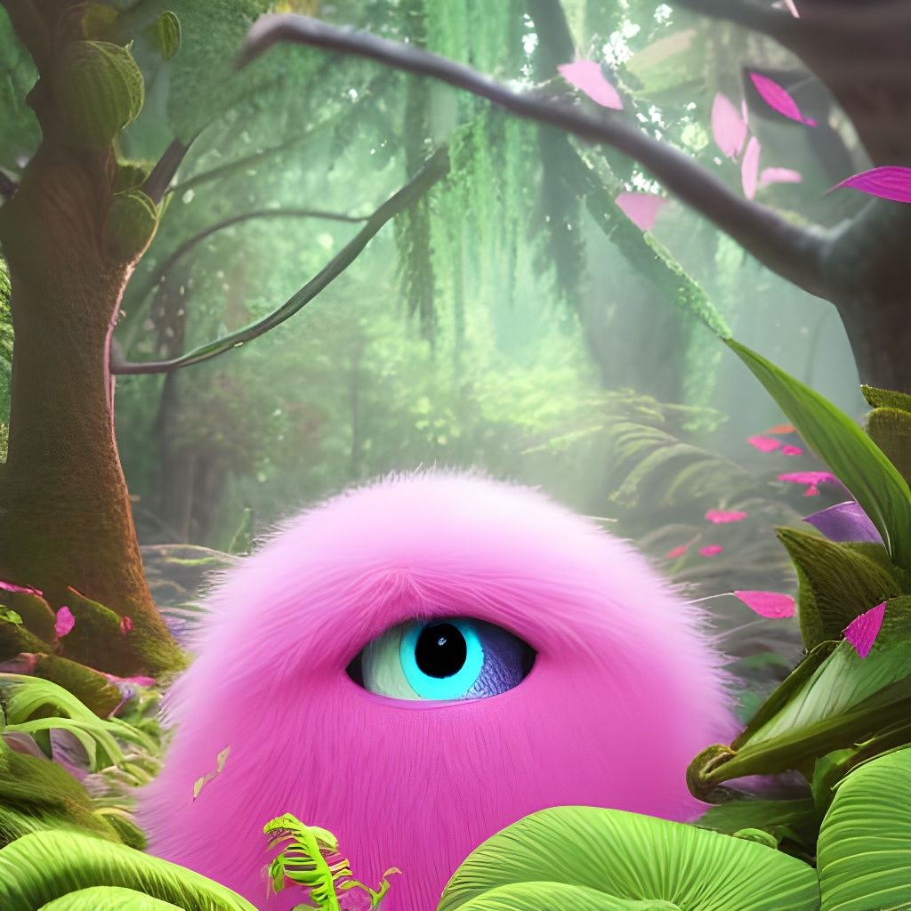 Pink Fluffy Creature in Glowing Magical Forest