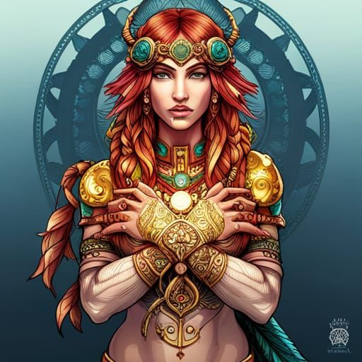 Steampunk Cybernetic Aztec Warrior in Digital Painting