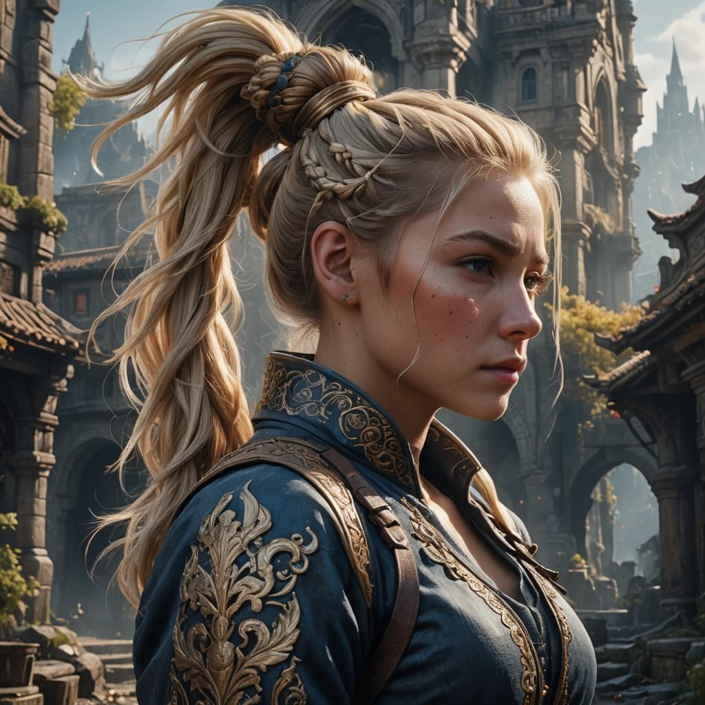Blond Woman in Ponytail: Detailed Fantasy Art