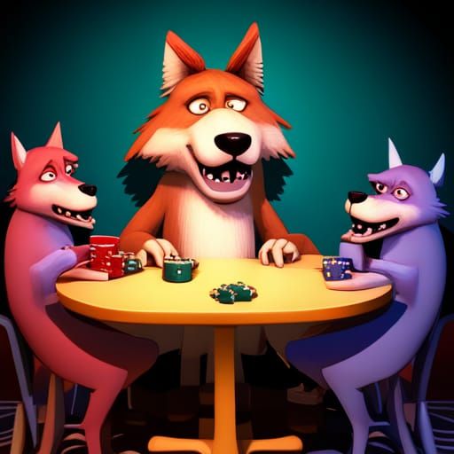 Dire Wolf Dominates Card Game in Pixar Style