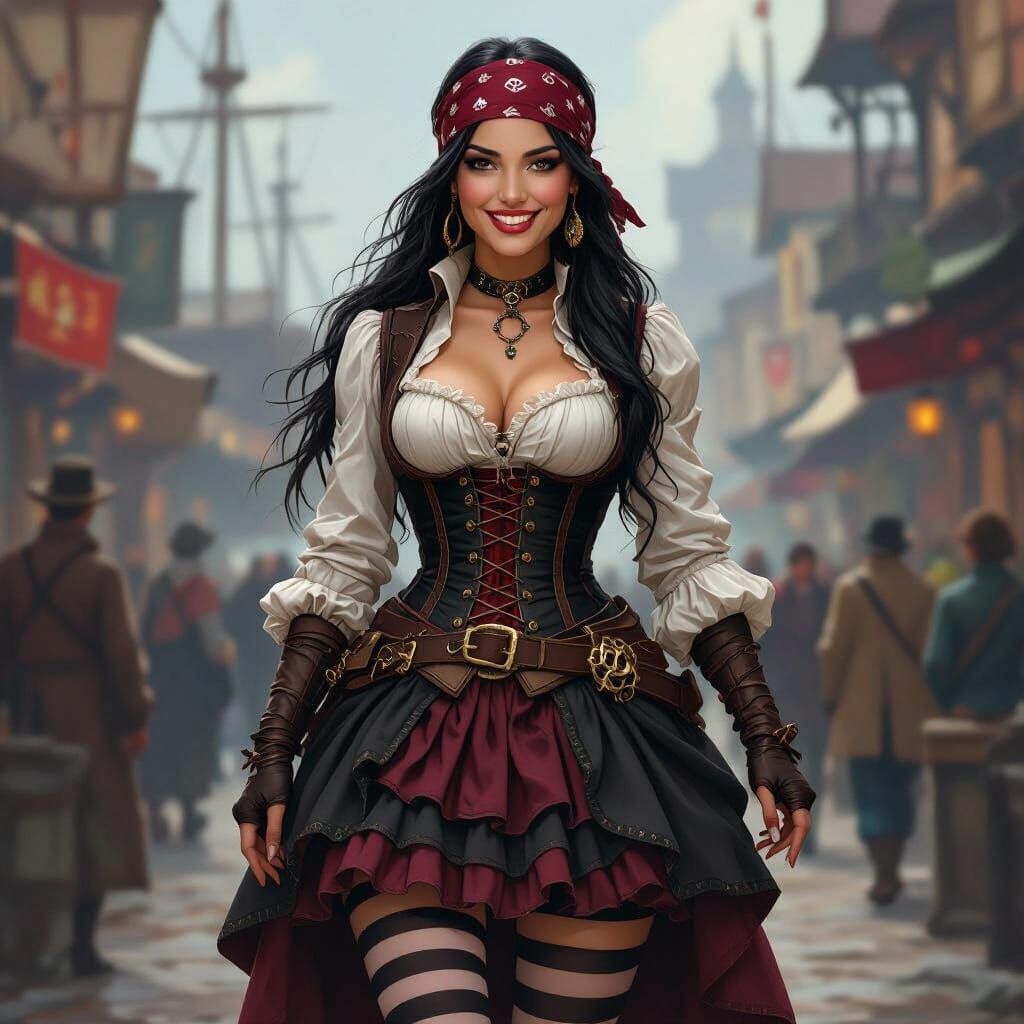 Female Pirate in 1800s Harbour, Digital Art