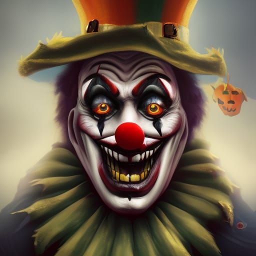 Evil Halloween Clown Portrait, Detailed Digital Art
