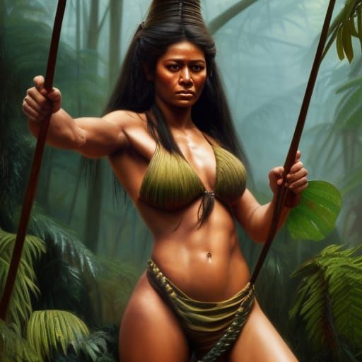 Colombian Jungle Warrior in Realistic Painting Style