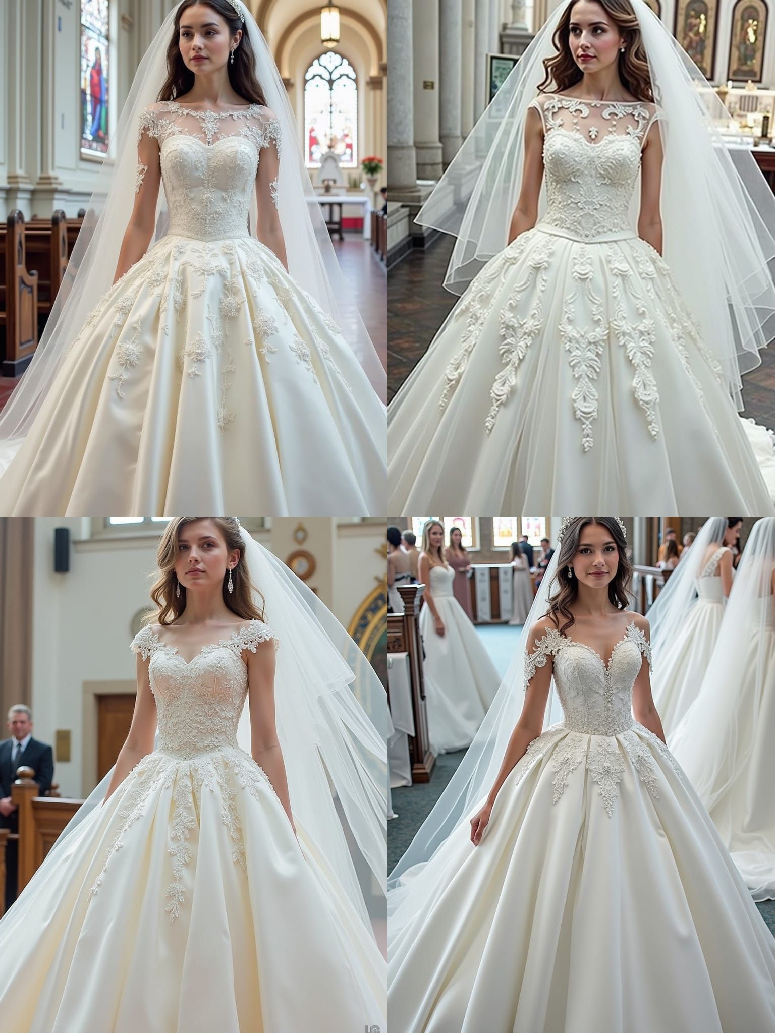 Regal Bride in White Satin Tulle Wedding Dress