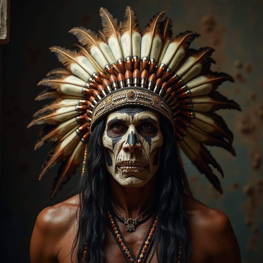 Native American Chief with Bullet Headdress