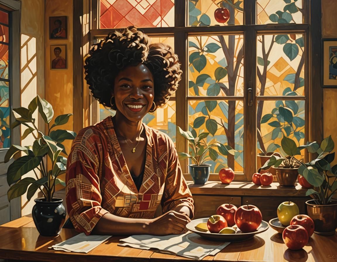 Serene Black Woman in Kitchen, Harlem Renaissance Style