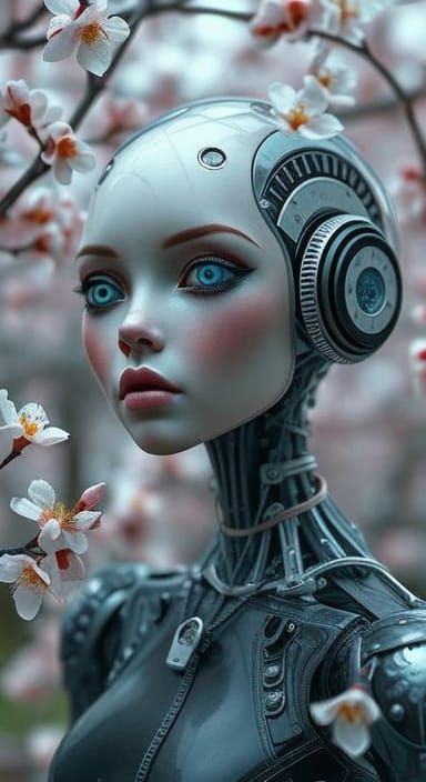 Punk Jelly Elf in Surreal Cherry Blossom Garden