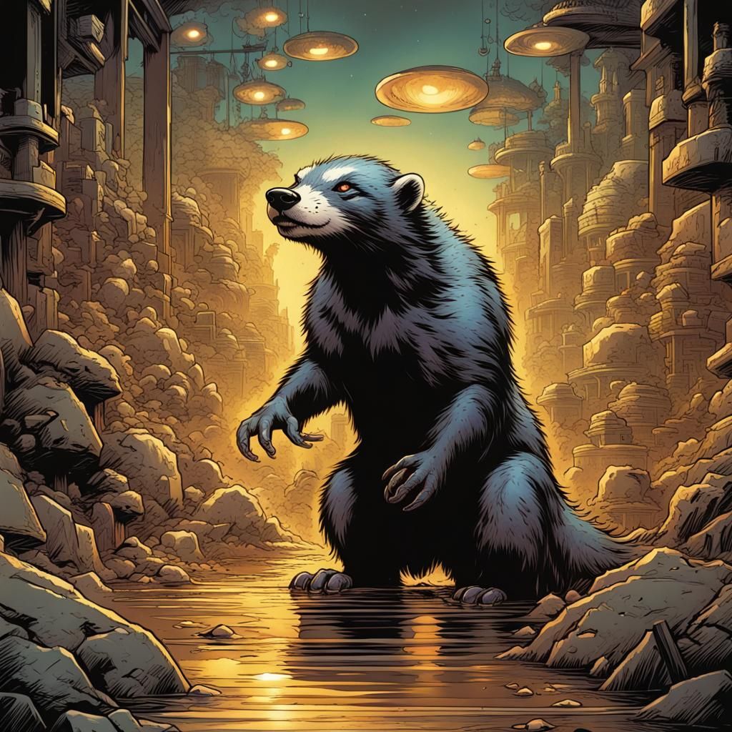 Honey Badger in Comic Book Style Art