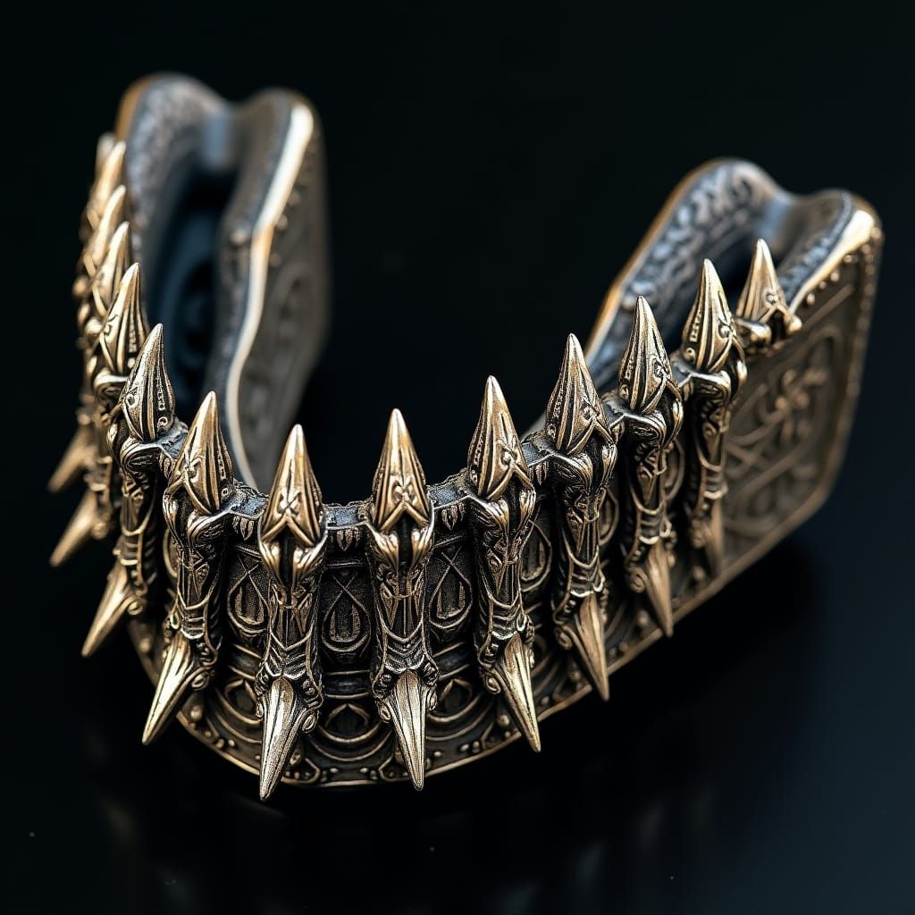 Ornate Dark Fantasy Mouthguard with Metal Teeth