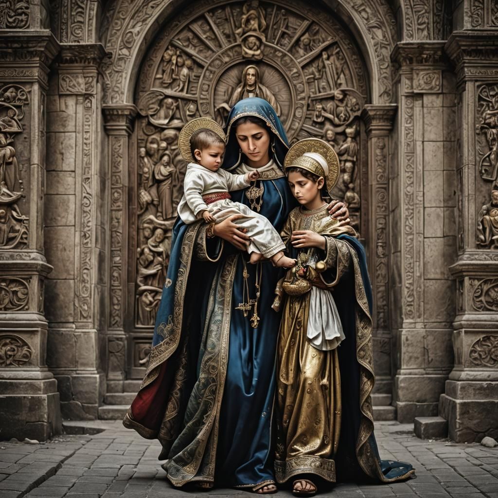 Virgin Mary and Child: Hyperrealistic Fullbody Image