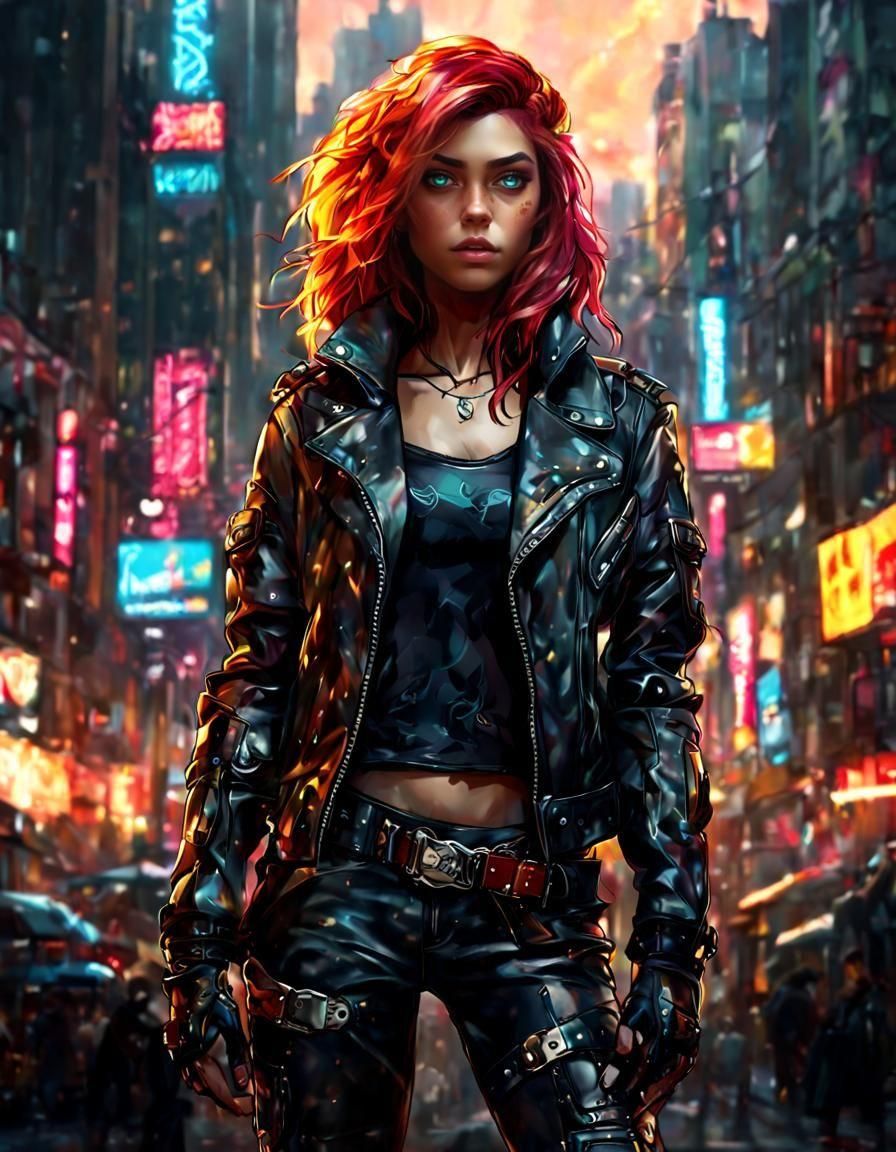 Sunset Shimmer in Cyberpunk Style, 8K Portrait