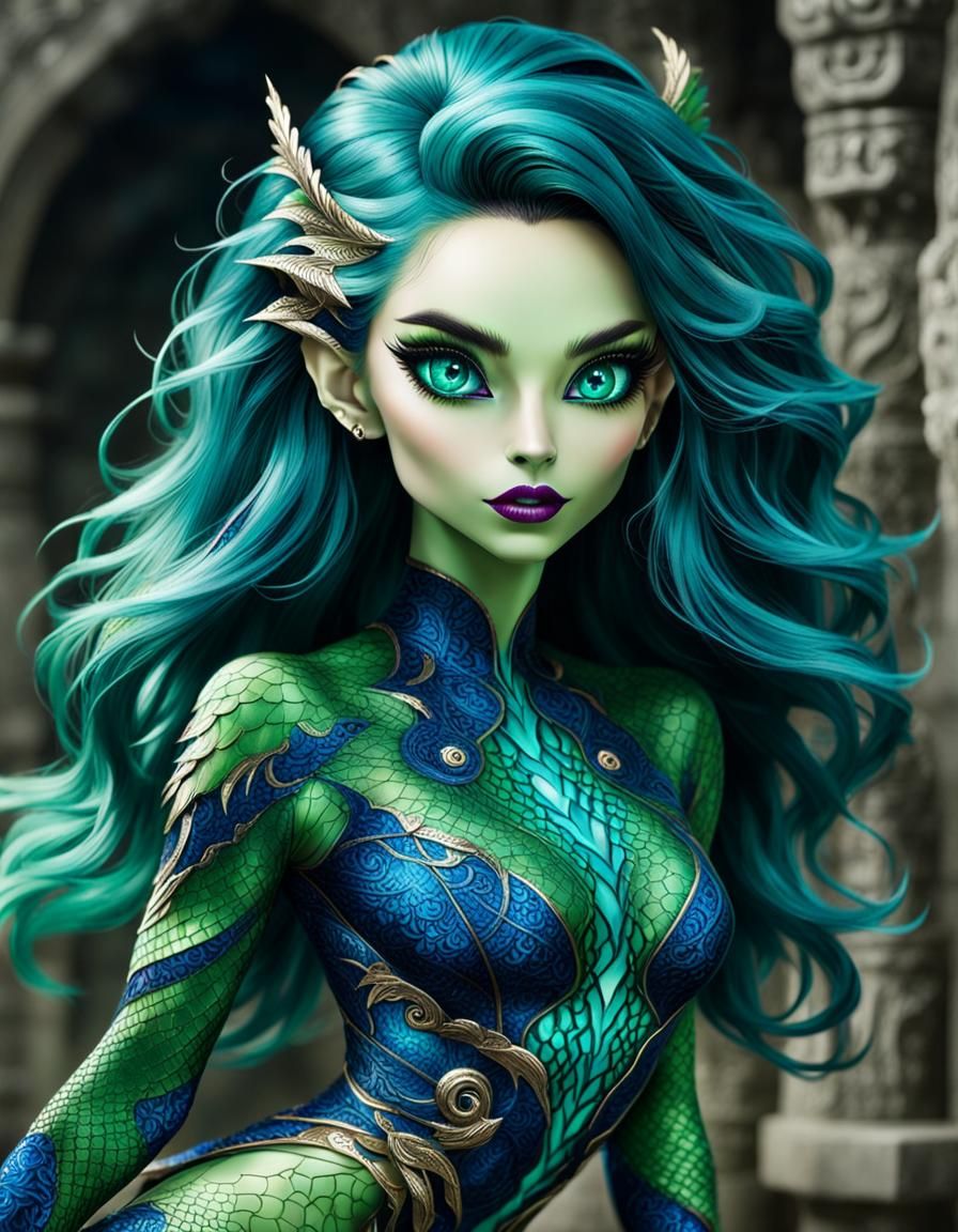 Mischievous Dragon Girl Hybrid in Ancient Catacombs