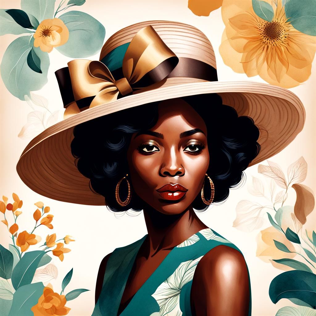 Elegant Tea: African American Woman in Vintage Illustration