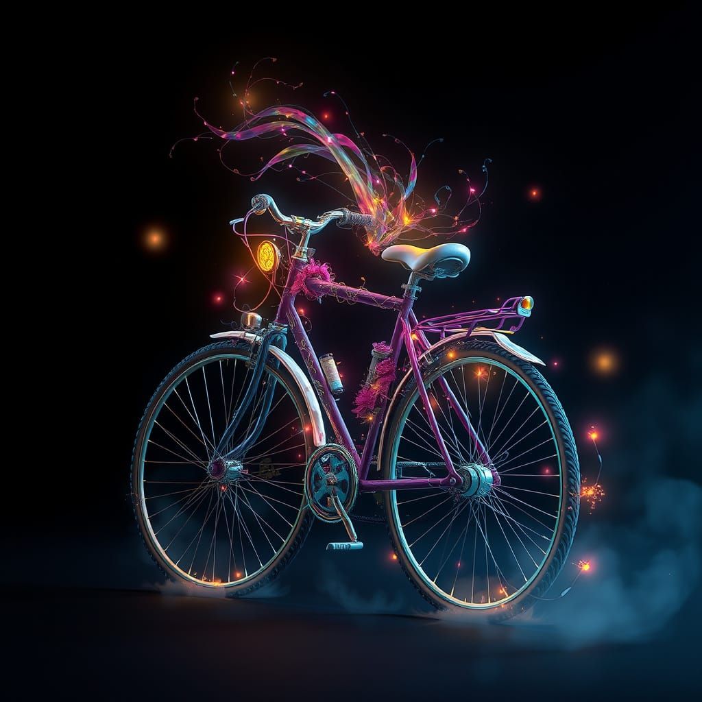 Mystical Bicycle Under Starry Night Sky