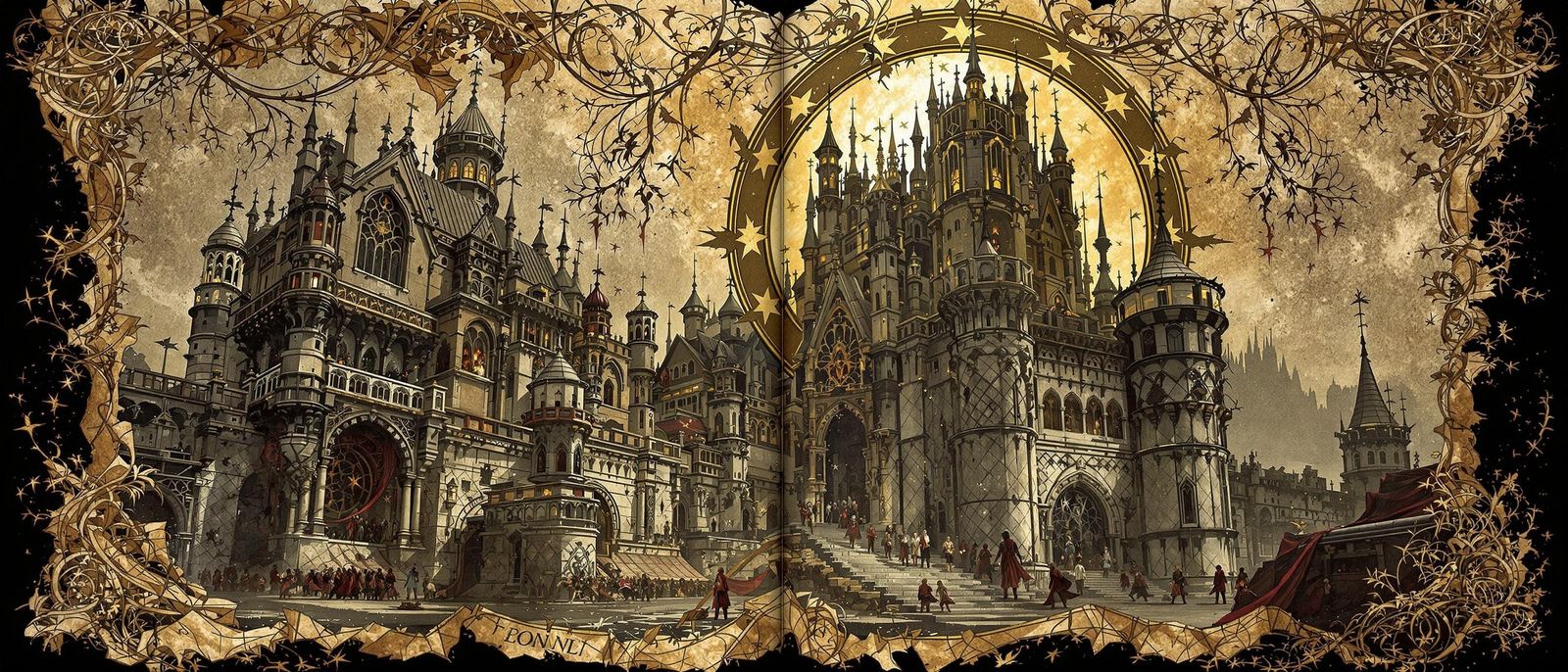 Ethereal Castle of Darkness in Ancient Fairy Tale Style