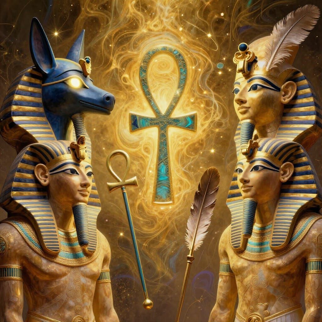 Ancient Egyptian Symbols in Shimmering Golden Space