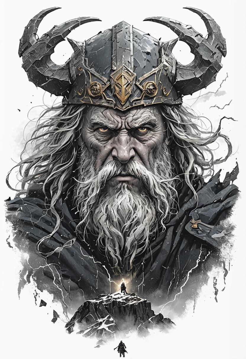 Odin on Stormy Peak Digital Painting