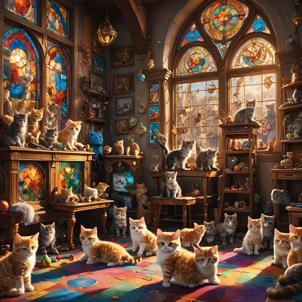 Kittens' Playroom: A Matte Painting in Oil Style