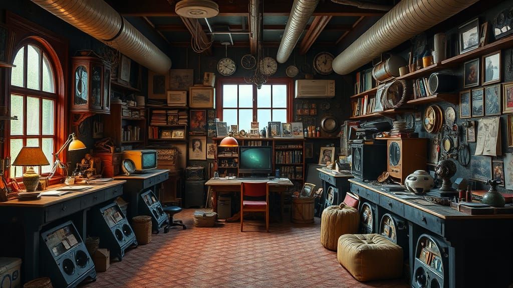 Ghibli-Inspired Chaotic Machines in a Dark, Retro-Futuristic...