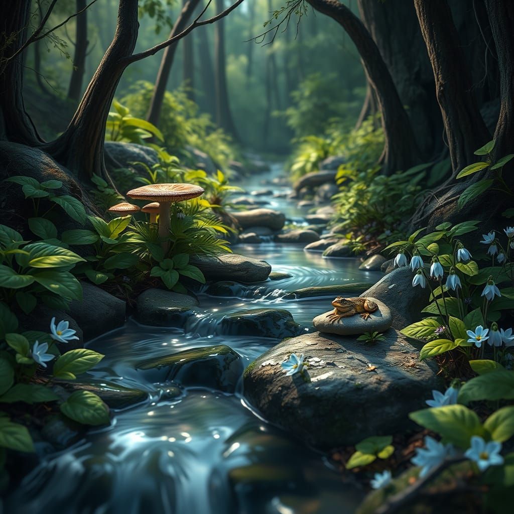 Whimsical Forest Scene in Vibrant Colors