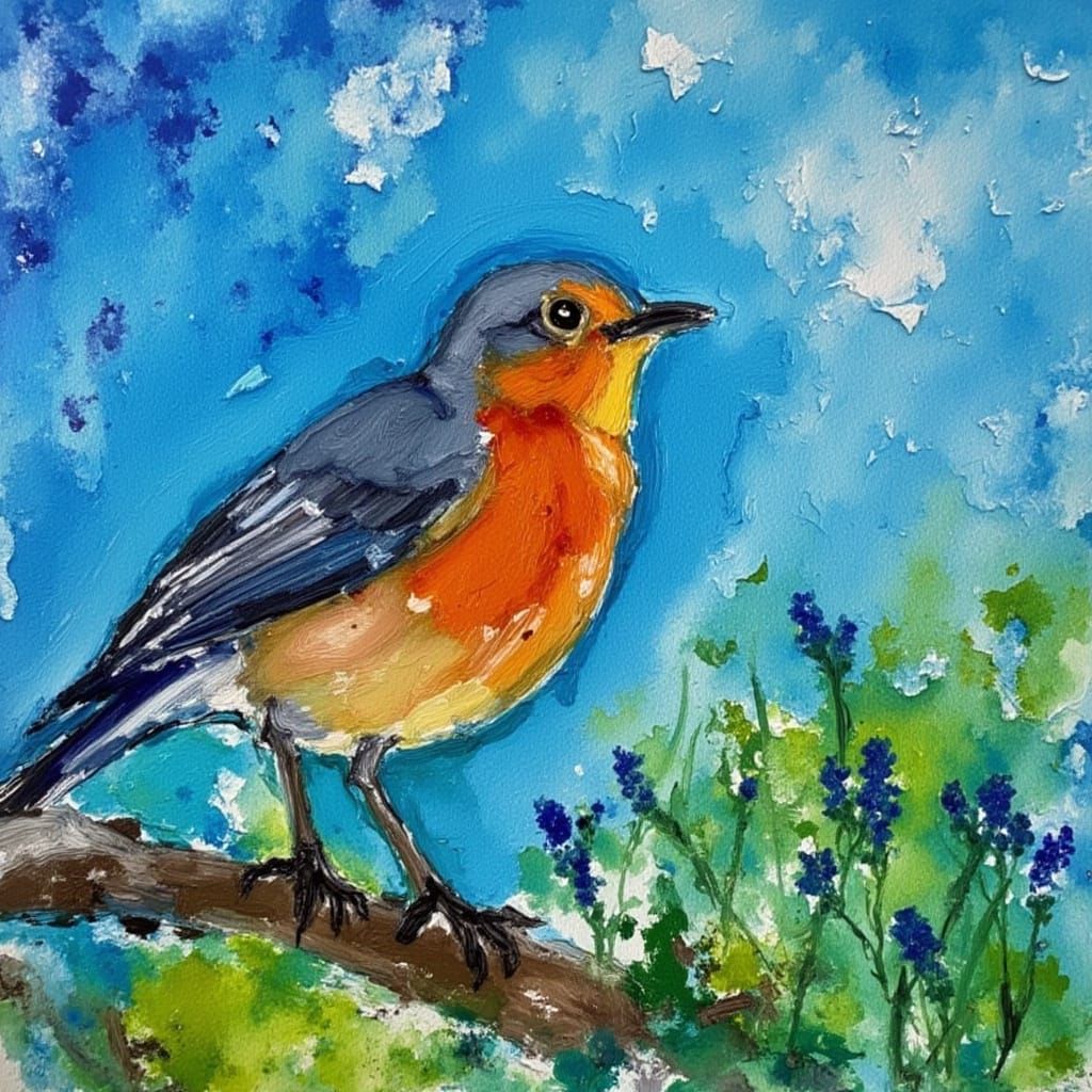 Vibrant Robin in Expressive Morning Landscape