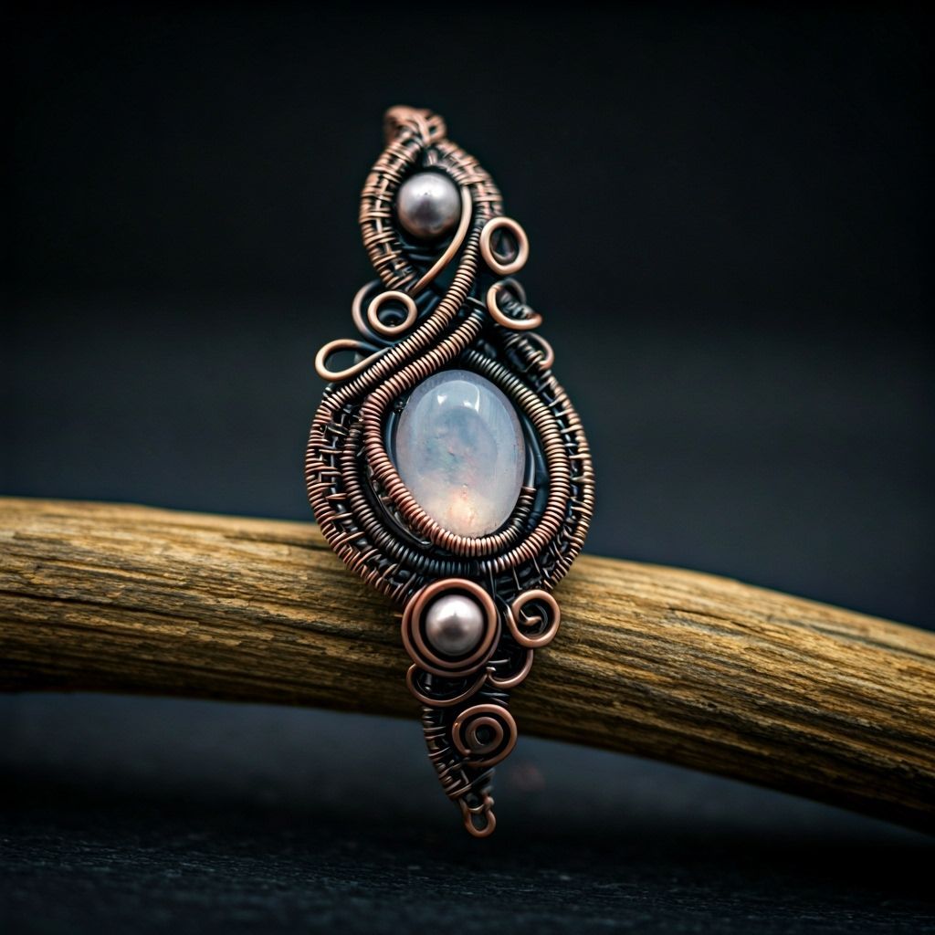 Delicate Wire Jewelry with Gemstone in Art Nouveau Style