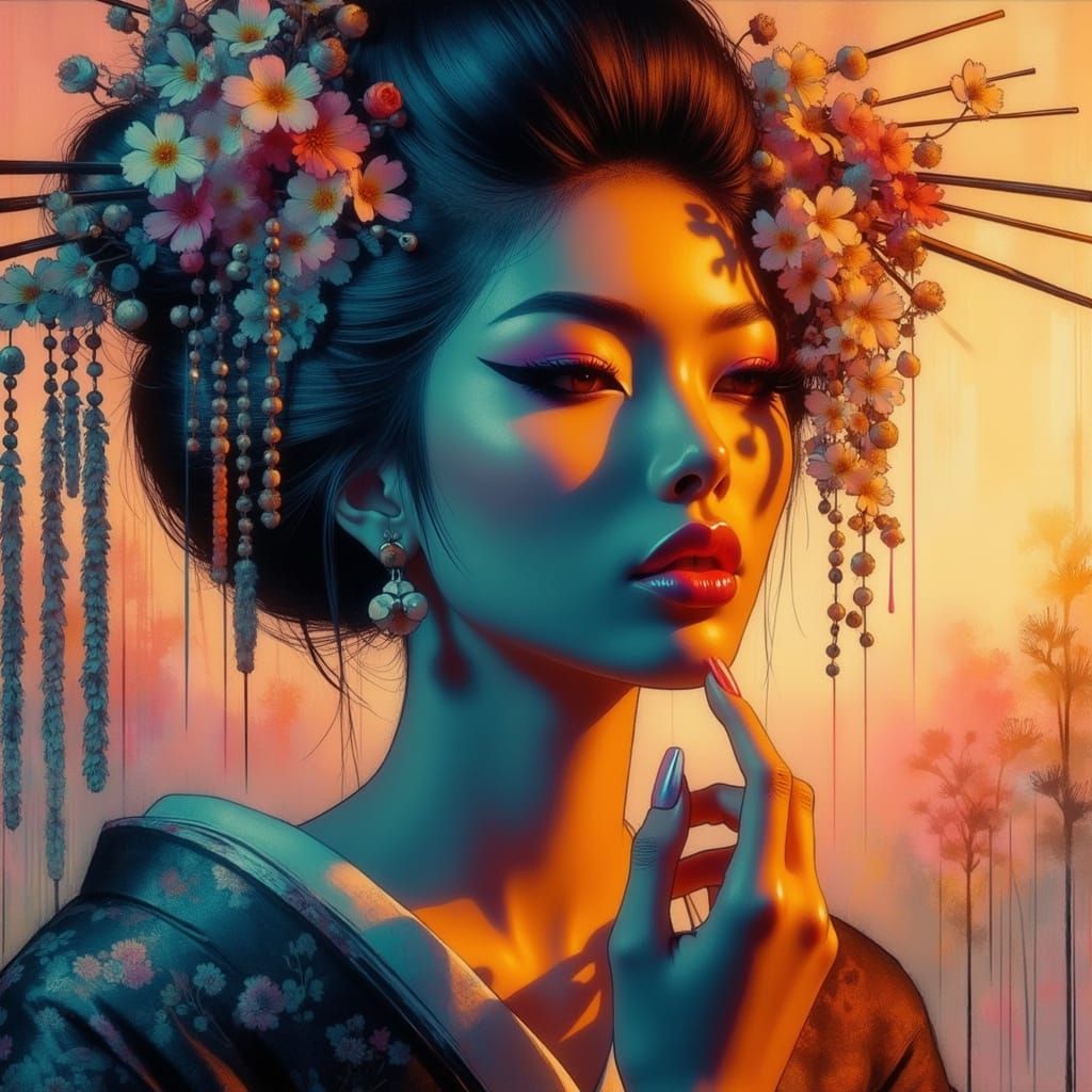 Pastoral Silhouette Emerging from Pastel Blue Background