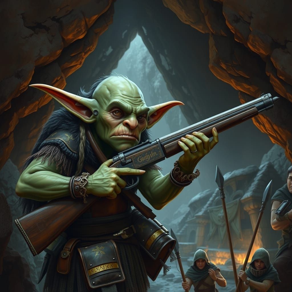 Goblin with Flintlock Rifle in Cave