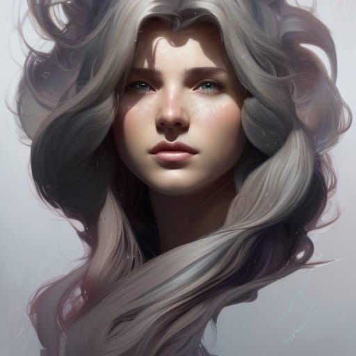 Detailed Portrait of Woman with Long White Hair