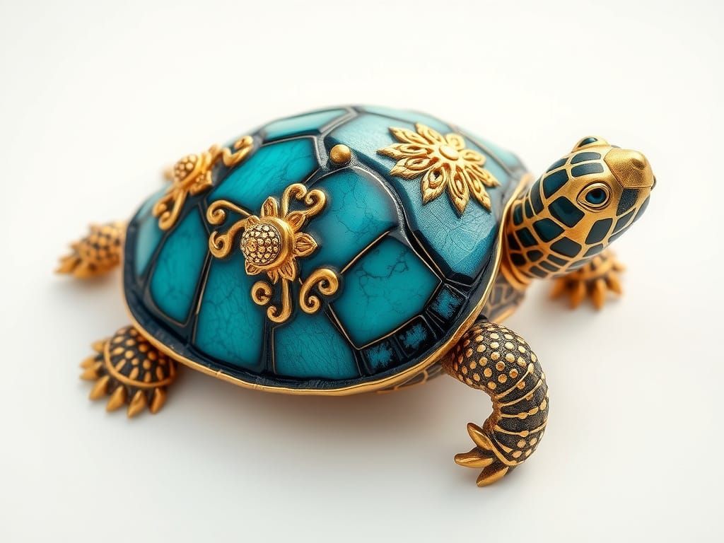 Turtle with Gold and Turquoise Shell