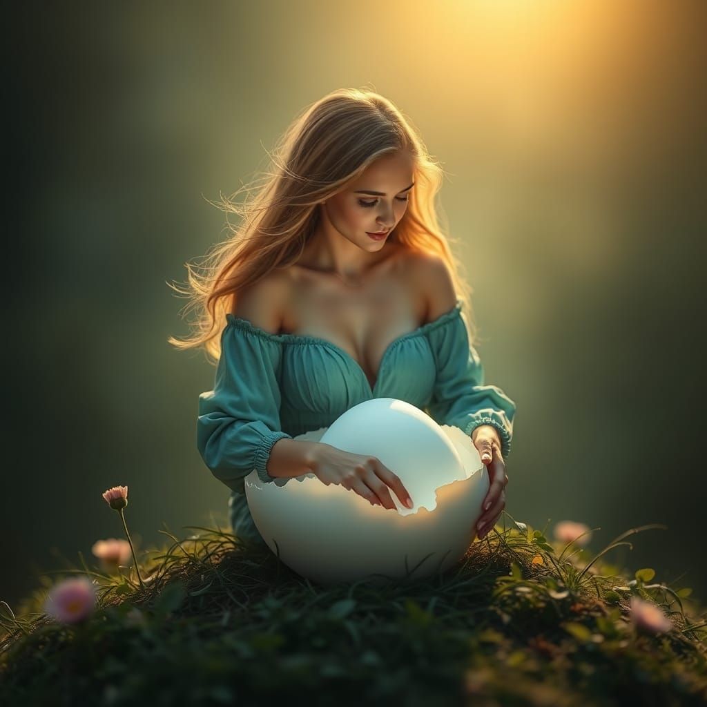 Beautiful Woman Hatching from an Egg