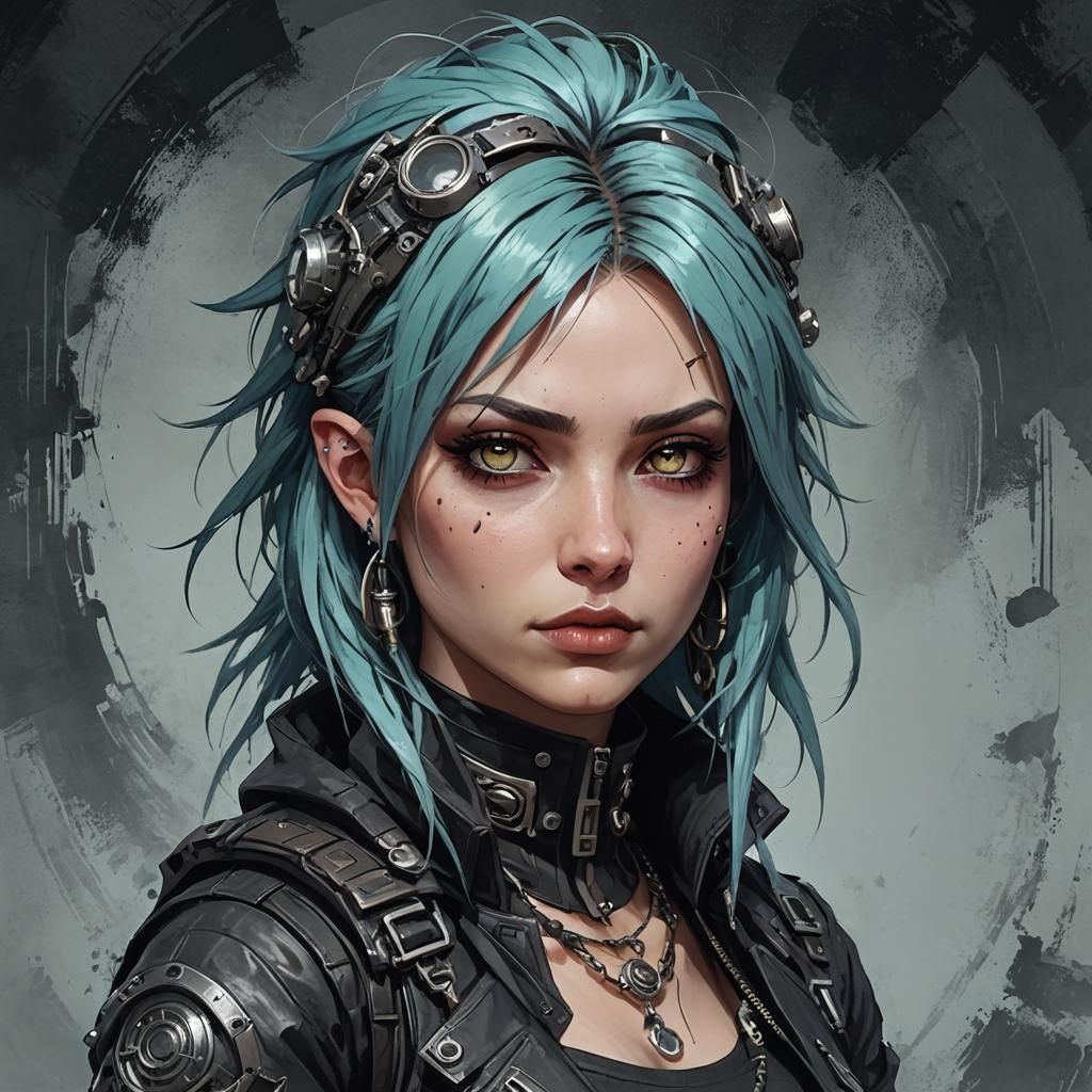 Aetherpunk Girl Portrait in Retrofuturistic Style