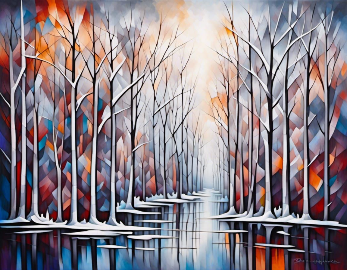 Expressionist Snowflake Maze in Cubist Art Deco Style